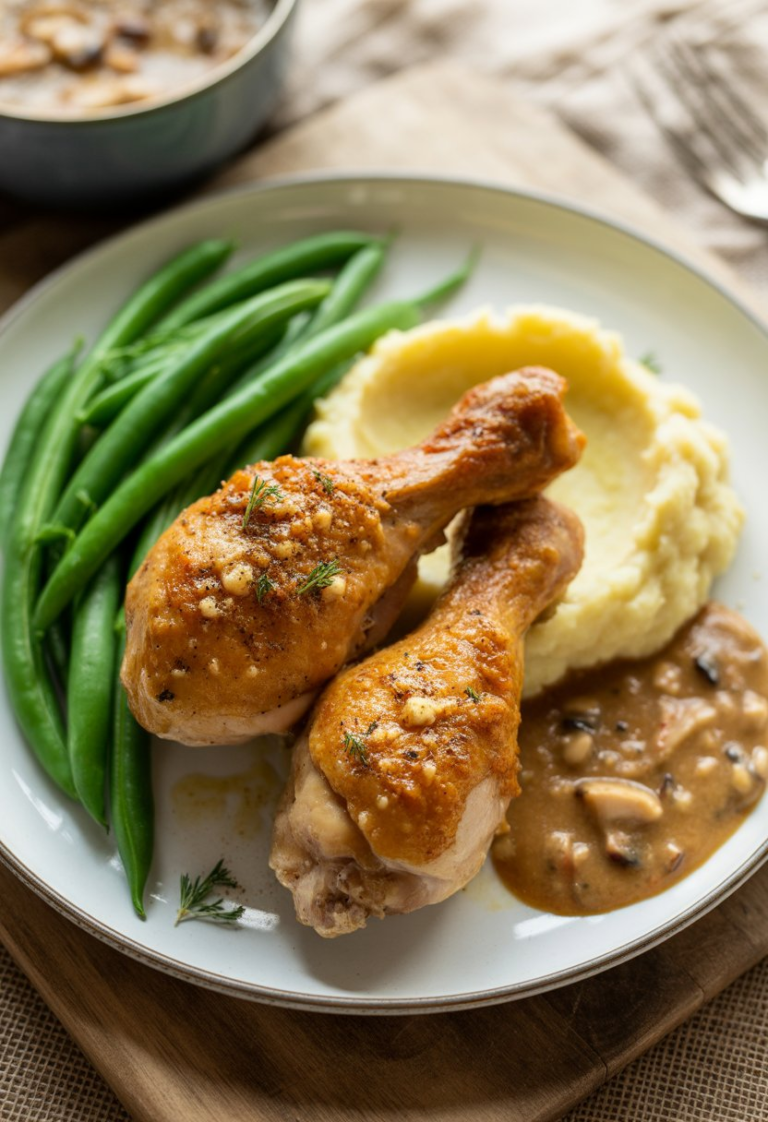 Air Fryer Chicken & Veggie Bowl with Mushroom Gravy