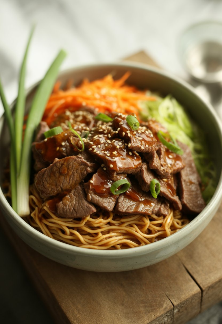 Beef & Noodle Bowl with Soy-Ginger Sauce