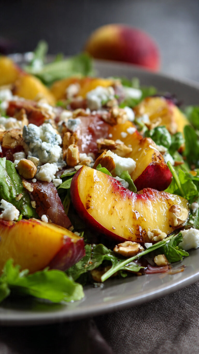 Grilled Peach Salad with Prosciutto and Blue Cheese