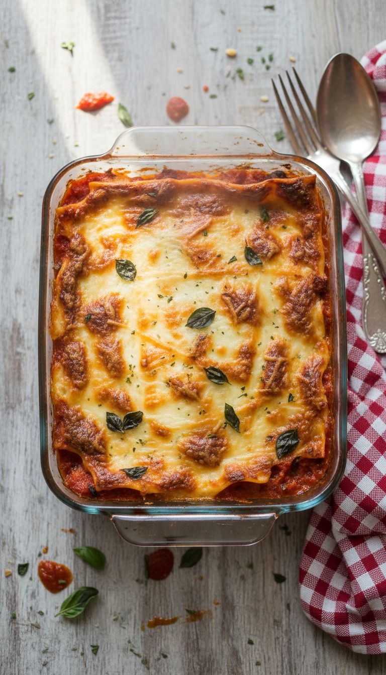 Easy Mini-Oven Lasagna with Sour Cream and Cottage Cheese Topping