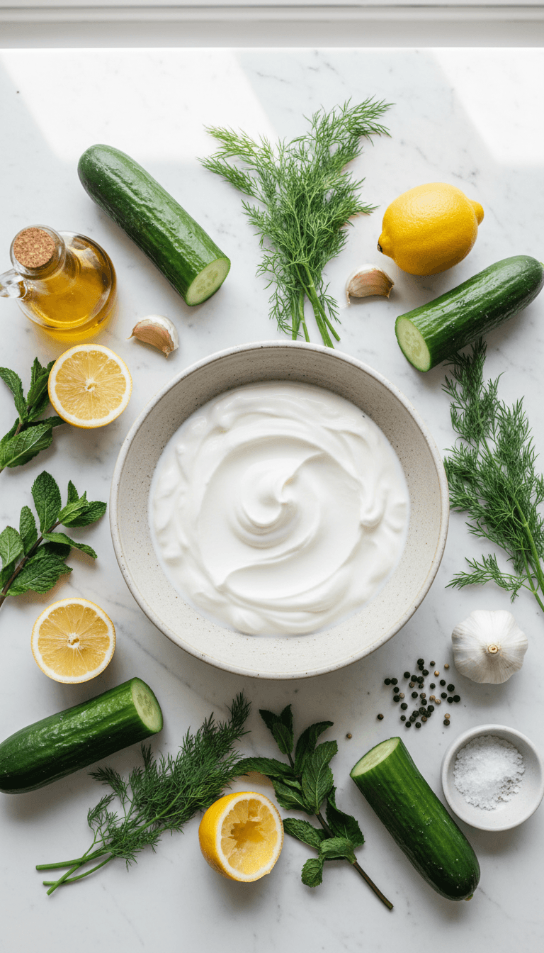 Ingredients For Tzatziki Inspired Cucumber Salad