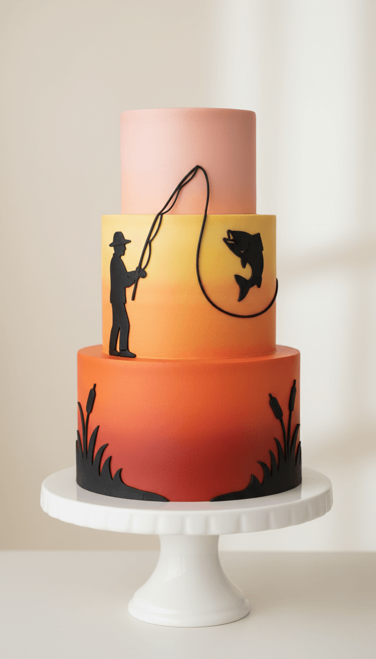 Rustic “Gone Fishing” Silhouette Cake